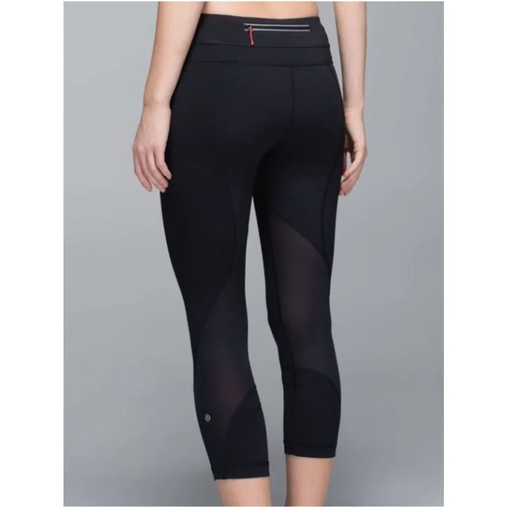 Lululemon Run Inspire Crop Legging Black Womens 6 FLAW